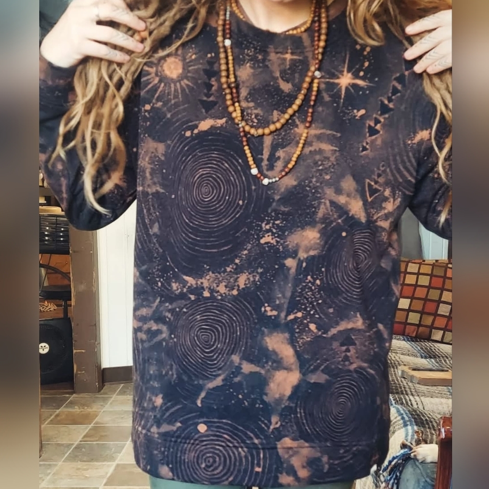 Hand Painted Bleach Art, Long Sleeve Crew Neck